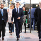 Albert Rivera, esta mañana a su llegada al hotel Conde Luna