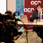 Carles Puigdemont, en rueda de prensa en la ACN desde Bruselas.