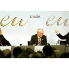 José Luis Rodríguez Zapatero, Gordon Bajnai y Herman van Rompuy presentan el logo de la «Presi