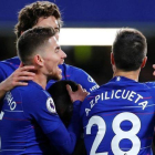 Los jugadores del Chelsea celebran uno de los dos goles al City