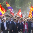 Dirigentes nacionalistas acompañan a Nuet a declarar por un tema relacionado con la consulta. Q. G.