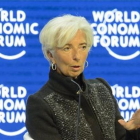 La titular del FMI, Christine Lagarde, durante su intervención en Davos, este sábado.