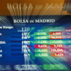 Panel de indicadores en la Bolsa de Madrid.