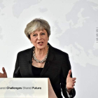 La primera ministra May pronunció ayer un discurso sobre el ‘brexit’ en Florencia. MAURIZIO DEGL’INNOCENTI
