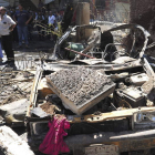 Imagen del lugar donde se produjo una explosión en el suburbio de Jaramana, en Damasco.
