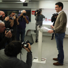 El portavoz de la comisión gestora del PSOE, Mario Jiménez, durante la rueda de prensa de ayer. J.J.G.