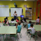 Alumnos del colegio Virgen del Cortijo de Madrid, en su primer día de colegio.