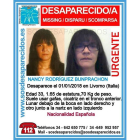 Cartel con los datos de Nancy Rodríguez que se publicó con su desaparición