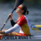 Portela se lamenta tras finalizar la final del K1 200 metros.