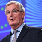 Michel Barnier durante su comparecencia, hoy, en Bruselas.
