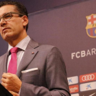 Josep Vives, el portavoz del Barça, en la sala de prensa del Camp Nou.