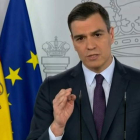 Pedro Sánchez, en su comparecencia de ayer para anunciar las nuevas medidas en el próximo Consejo de Ministros. EFE