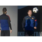 Xavi juega con el balón en el entrenamiento del Barça del lunes en Sant Joan Despí.