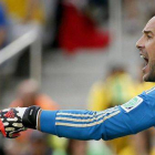 Pepe Reina, durante un partido de la selección española.
