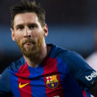 Messi celebra un gol en el último partido de Liga frente al Sevilla.
