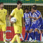 Robusté, a la izquierda del grupo que celebra un gol en Villarreal, es el candidato a suplir a Carlos Ruiz.