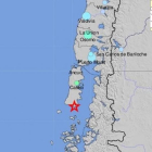 Lugar donde se ha registrado el epicentro del terremoto de hoy en el sur de Chile.