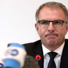 El CEO de Lufthansa, Carsten Spohr, durante una rueda de prensa, el pasado 26 de marzo en Colonia.