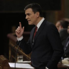 Pedro Sánchez, durante el debate de investidura en el Congreso, el pasado mes de marzo.