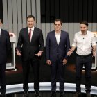 Mariano Rajoy, Pedro Sánchez, Albert Rivera y Pablo Iglesias, justo antes del debate a cuatro, el 13 de junio del 2016.