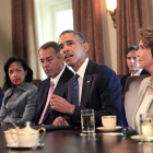 El presidente de Estados Unidos, durante su reunión con los congresistas.