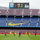 El partido entre el Barça y el Las Palmas, a puerta cerrada, ayer en el Camp Nou.