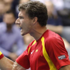 Pablo Carreño hace un gesto de rabia después de su triunfo ante el croata Mektic que selló el pase de España a la próxima ronda de la Copa Davis. ANTONIO BAT