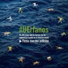 Imagen de la campaña #UErfanos en que las estrellas de la bandera de la UE son reemplazadas por inmigrantes ahogados.