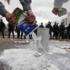 Movilizaciones de ganaderos leoneses a las puertas de Lactiber a principios de este mismo mes