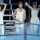 Justin Bieber, en el concierto de anoche en el Palacio de los Deportes de Madrid.