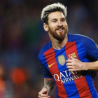 Leo Messi celebra uno de sus goles al Manchester City.