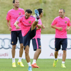 Xavi, en un entrenamiento del Barcelona este curso.