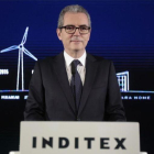 El presidente de Inditex, Pablo Isla, durante la presentación de los resultados del 2015 en Arteixo.