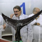 Mas ayer, en la inauguración de una fábrica en la localidad donde prendió el soberanismo.