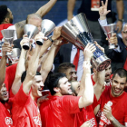 El equipo heleno celebra su victoria en la Euroliga.