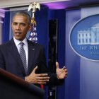 El presidente de EE UU, Obama, durante su comparecencia de ayer en la Casa Blanca. SHAWN THEW