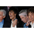 Charlie Watts, Ronnie Wood, Keith Richards y Mick Jagger a su llegada a Londres para el inicio de su gira mundial.