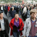 Los dirigentes aberzales Erkizia, Etxeberria y Goirizelaia, en la concentración del sábado.