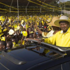 El presidente de Uganda, Yoweri Museveni, durante la campaña electoral.