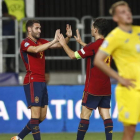 Abel Ruiz logró el empate en el minuto 90 para dar a España la primera plaza del Grupo B. ROBERT GHEMENT