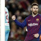 Messi celebra su gol al Rayo, el que ponía el 2-1 en el marcador. DALMAU