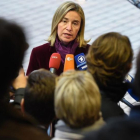 La jefa de la diplomacia europea, Federica Mogherini, en la rueda de prensa tras el reunión de ministros de Exteriores de la UE.