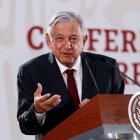 El presidente de Mexico  Andres Manuel Lopez Obrador  en una rueda de prensa en el Palacio Nacional.