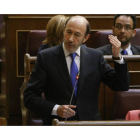 Alfredo Pérez Rubalcaba, en la sesión de control al Gobierno, ayer.