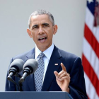 El presidente de EEUU, Barack Obama, durante la conferencia de prensa en la Casa Blanca, Washington.