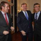 Javier Vega, Antonio Silván y Javier Cepedano, ayer en la asamblea de la Fele