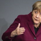 La cancillera alemana, Angela Merkel, durante un discurso en el Bundestag, en Berlín, este viernes.