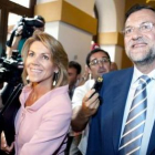 Rajoy, junto a Cospedal, a su llegada a las Cortes regionales de Castilla-La Mancha.