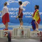 María Emma en el podio con la bandera de España.