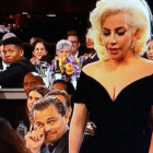 DiCaprio puso una cara extraña cuando Lady Gaga le rozó el brazo, durante la gala de los Globo de Oro.